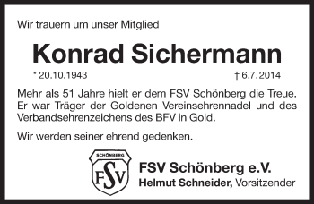 Traueranzeige von Konrad Sichermann von Pegnitz-Zeitung